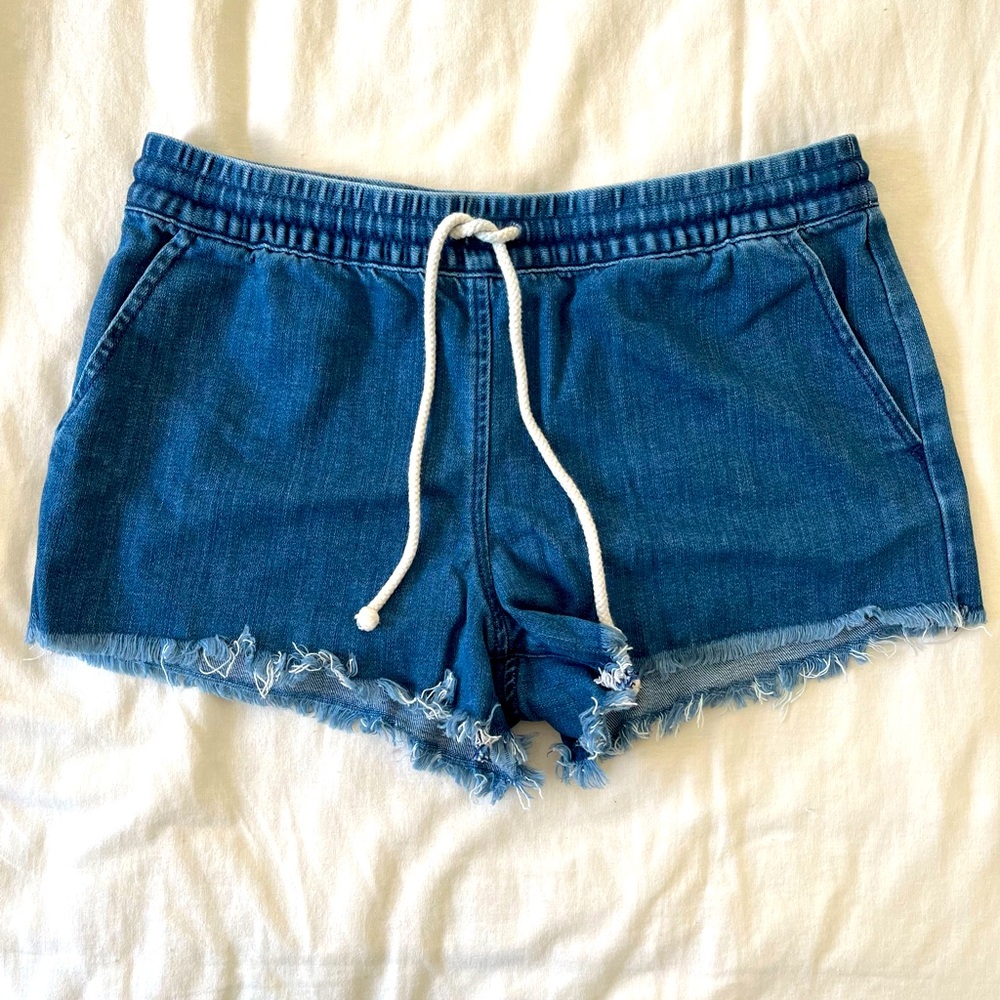 Aerie American Eagle Jean Denim Cut Off Shorts Elastic Drawstring Waist S Small